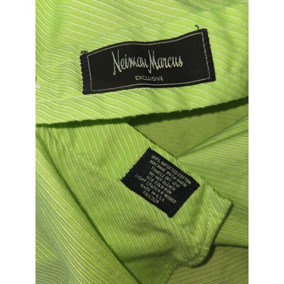 Burberry London Mens Lime Green Striped Button-Up Shirt 16L Made In USA - Picture 5 of 7